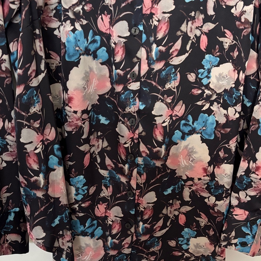 Torrid Floral Button Down Shirt - Black, Blue, Pink - Picture 6 of 8